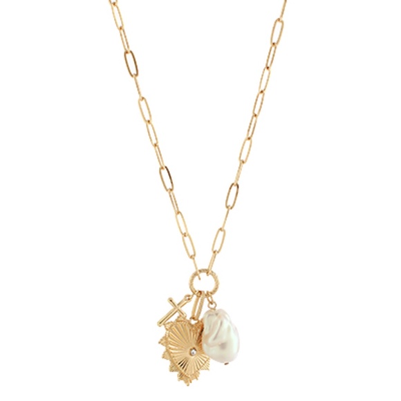 Heart & Cross & Pearl Charm Necklace - Picture 1 of 2